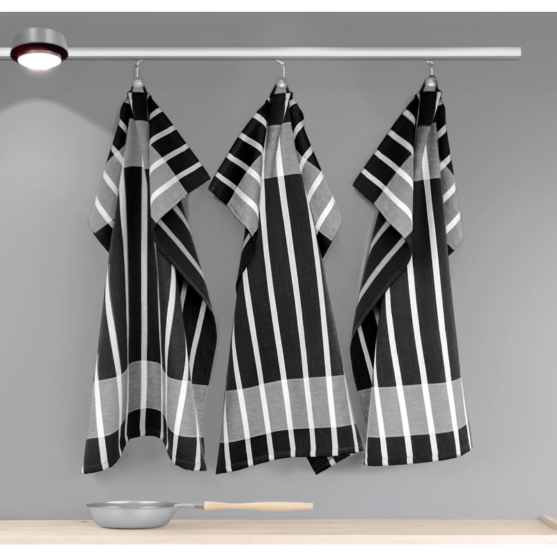 Lashuma Tea Towels Cotton Set, Dry Towels Striped Black -