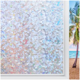 rabbitgoo Rainbow Window Privacy Film Decorative Stained Glass Diamond Pattern Window Sticker with Iridescent Tint Non-Adhesive Static Cling for Home Office Bathroom, 23.6 x 78.7 inch