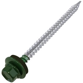 AERZETIX - C57207 - Set of 50 Self-Drilling Screws Metal on Wood Diameter 4.8 x 70 mm + EPDM Sealing Washer - Painted in Moss Green RAL 6005 - Head Size 8 mm Hexagonal - Made of Steel