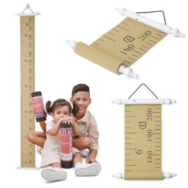 Growscroll Classic Kids Growth Chart for Wall - Unique Height Chart for Boys & Girls - Handcrafted Using Canvas & Hard Types of Wood - Great Collectible Or Family Heirloom - Khaki White Bars