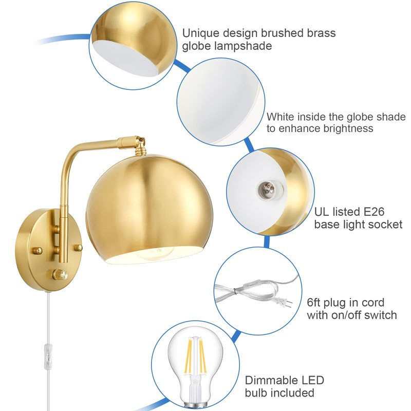 VATONI Plug in Dimmable Wall Sconce Swing Arm Wall Lights