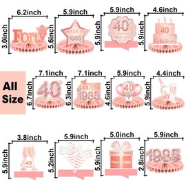 Happy 40th Birthday Rose Gold Table Honeycomb Centerpieces Balloons Theme Decor Table Decorations Table Toppers for Girls Women Sweet Princess 40 Years Old Pink Birthday Party Bday Supplies Ornament
