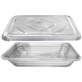 Bluesky Roaster Lid Combo Aluminum Pans-(Pack of 2) -Ideal for Oven Roasting & Baking, 10" x 16", Silver