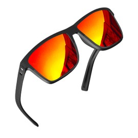 grinderPUNCH Polarized Sunglasses for Men Lightweight TR90 Frame UV400 Protection Square Sun Glasses for Driving Fishing Golf (Red), Red