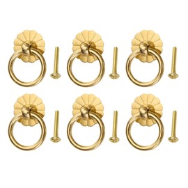 JEATHA 6Pcs Antique Cabinet Ring Pulls Brass Pulls with Screws Drawer Knobs Handles for Dresser Cupboard Gold 2.5cm