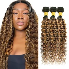 34 34 34 inch Brown Human Hair Bundles Ombre Deep Wave Bundles 4/27 Human Hair Bundle Brown and Blonde Color