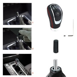 Lunsom Gear Shift Shifter Knobs, 6 Speed Leather Shift Knob Manual Car Shift Handle Knob Lever Stick Shift Handle Accessories Fit Most Vehicle (Red Suture)