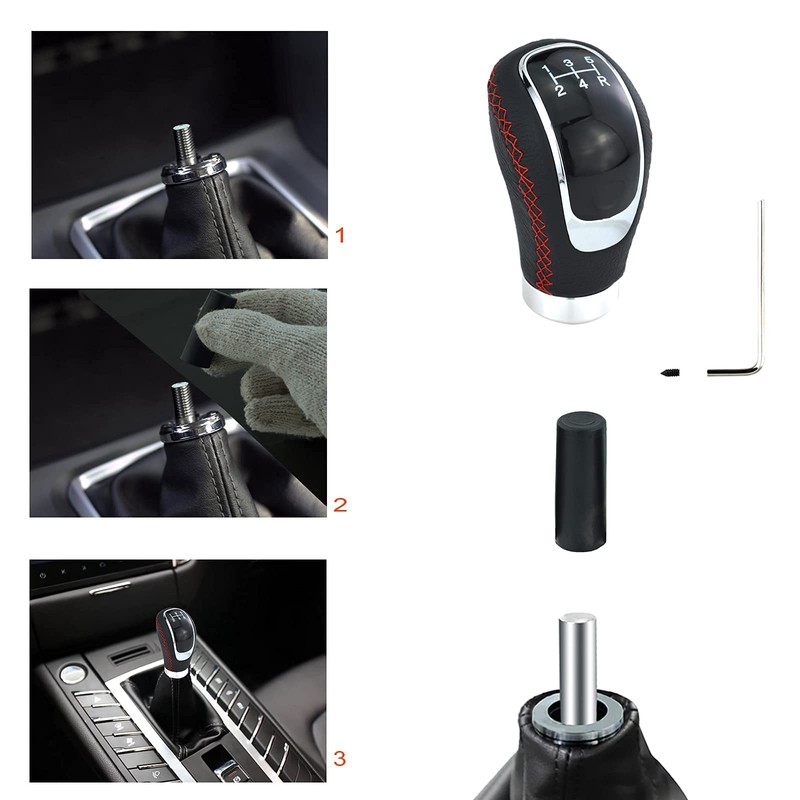 Lunsom Gear Shift Shifter Knobs, 6 Speed Leather Shift Knob