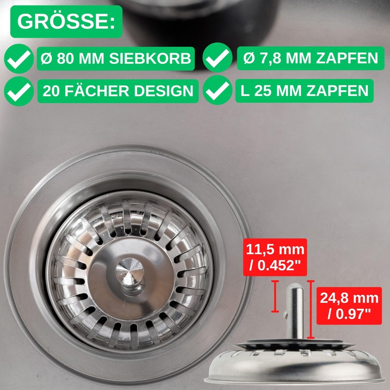 Strainer Basket for Sink, Diameter 79 mm / 80 mm
