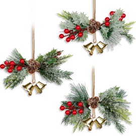 YiYa Christmas Bells Ornaments Gold Jingle Bells with Pine Cones Berries Christmas Tree Jingle Bell Ornament for Christmas Tree Wearth Door Decorations