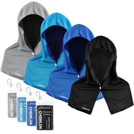 CHEMLUK 4 Packs Cooling Hoodie Towel - Cooling Towels for Neck and Face, Instant Cool, UPF 50 Sun Protection, Cool Towel for Hot Weather, Great for Sports, Gym, Golf, Camping