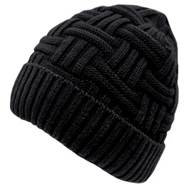 Chalier Men's Knitted Winter Hat, Warm Beanie with Fleece Inner Lining, Black - Beanie B-black