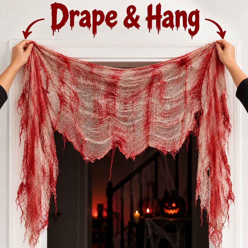 2 pcs Halloween Bloody Gauze Decorations, Horror Bloody Cloth Door