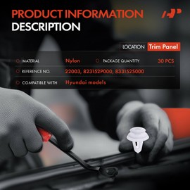 A-Premium 30PCS Nylon Trim Panel Retainer Clip Compatible with Hyundai Elantra Coupe GT, Sonata, Santa Fe Sport, Accent, Tucson, Genesis, Veloster, Kona, Ioniq, Azera, Equus, Tiburon, XG300, XG350