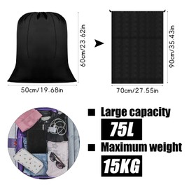 Kioiner 2 Pcs Large Storage Bags with Drawstring, Waterproof Oxford Fabric Laundry Bag, Tear Resistant Dirty Clothes Organizer Bag for Home Bathroom Hotel Travel Laundromat Camp Trip (70x90cm)