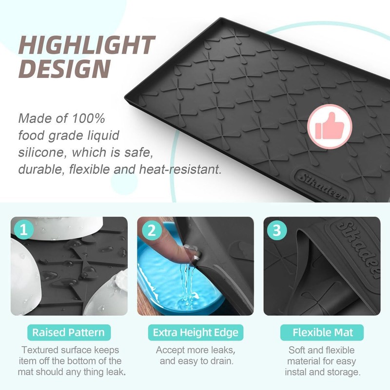 SIKADEER 40" x 22" Under Sink Mat Waterproof, Silicone Mat