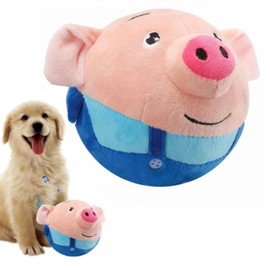 Interactive Dog Bouncing Pig Toy,Squeaky Pig Plush with Moving Dog Toy,Washable Cartoon Pig Plush Sound Electronic Dog Toy for Small Medium Large Dogs (Blue)
