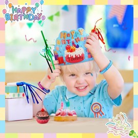 96 Pcs Happy Birthday Kits for Kids Classroom - Include Adjustable Birthday Crowns, Silicone Stretches and Badge Stickers, Party Supplies for Kindergarten School, Student Gifts from Teacher