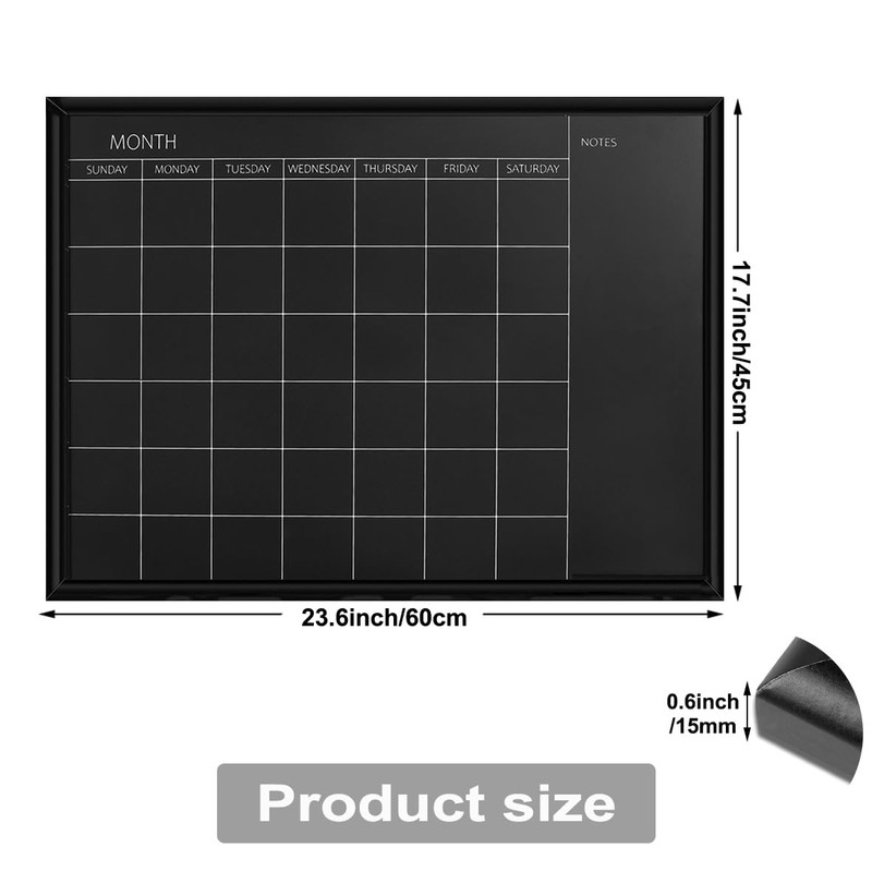 TORASO Calendar Chalkboard, 18 x 24 inches, Magnetic Surface Black