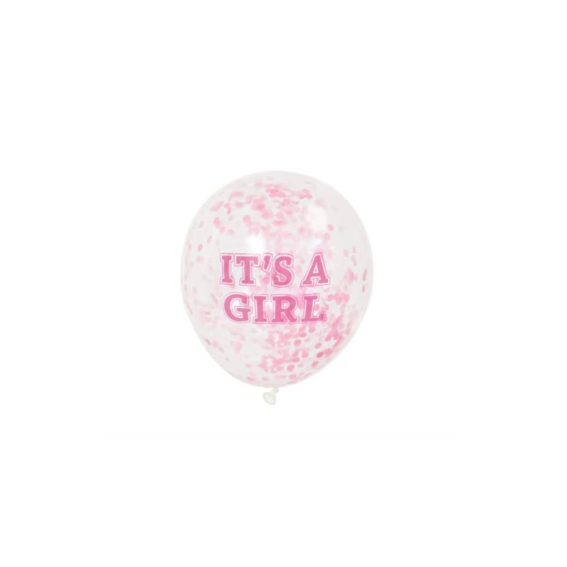 It's A Girl' Clear Latex Balloons WIth Pre-Filled Pink Confetti,