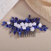 Rumtock White Rose Flower Blue Crystal Beads Silver Hair Comb