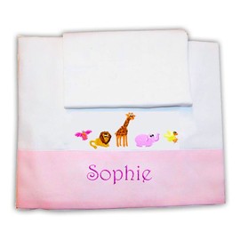 Zigozago - 3-teiliges Baby Bettwäsche Komplett Set Arche Noah - 100% Baumwolle, handgefertigt, Bestickt und mit Namen personalisierbar