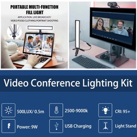 SRIKEKL Video Conference Lighting Kit for laptop&Computer,Zoom Light for Remote Working,3 Working Modes,Webcam Light for Live Streaming,Online Class, with Tripod for Self Broadcast,Vloggers