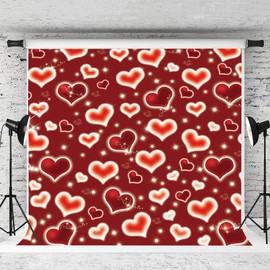 DHXXSC 10X10FT Red Heart Backdrop Couple Photo Photography 90s Background Holiday Decoration Props DH-350
