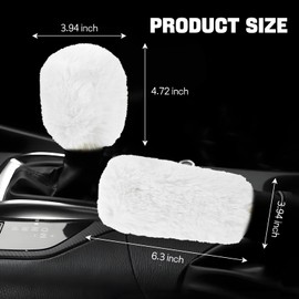 Hovom 2PCS Fluffy Car Gear Shift Knob Cover & Handbrake Cover, Soft Plush Hand Brake Handle & Gear Shift Cover for Women Girls, Universal Comfortable Warm Furry Car Accessories (White)