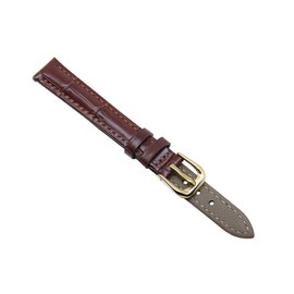 RECHERE Alligator Crocodile Grain Leather Watch Band Strap Gold Pin Buckle Color Brown (width 18mm)