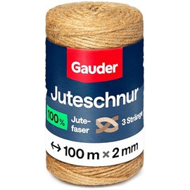 GAUDER Natural Jute Twine (100 m x 2 mm) - Jute Yarn for Gardening - Jute Ribbon for Crafts - Cord & Jute Rope as Parcel Cord - Craft Cord Made of Jute for Decoration & DIY
