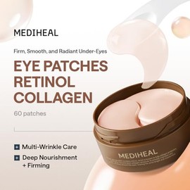 MEDIHEAL 95% Retinol & Collagen Under Eye Patches, Wrinkle Care (60 Count) | with Retinol Liposome, Collagen | 4-Zone Firming Care for Eyes & Smile Lines | 0.00 Irritation | Korean Hydrogel Patches