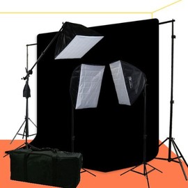 ePhoto 2400 Watt Photo Video Portrait Lighting Kit with Black Muslin Background Support Stands Case H9004SB269B