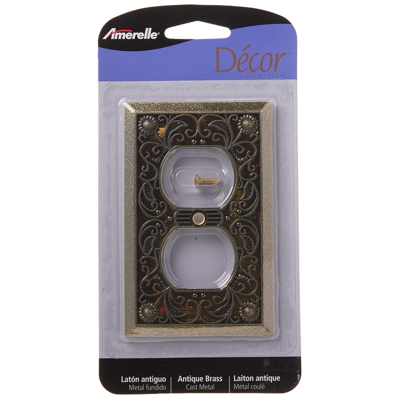 Amerelle 65DAB Filigree Wallplate, 1 Duplex, Antique Brass