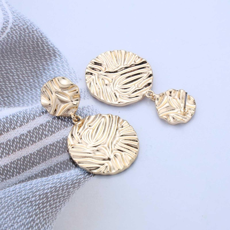 Enautoabs Bohemian Large Gold Hammered Disc Coin Dangle Earrings Round