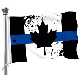 Black Canada Thin Blue Line Splash Ink Flag,3x5 FT Honoring Law Enforcement Officer Policeman Flag,36x60 Inch Large Double-Printed Durable 150D Thick Polyester Decorations with 2 Brass Grommet