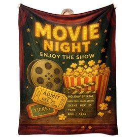 Movie Night Throw Blanket 50 x 60 Inch, Popcorn Cinema Ticket Design, Cozy Couch Bed Throw for Home Theater Decor, Gift for Movie Lovers and Film Buffs, Holiday Birthday Housewarming (Mov)