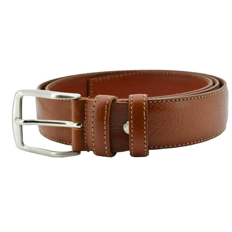 Conte Massimo Men's Genuine Leather Belt with Stitching, Brown leather
