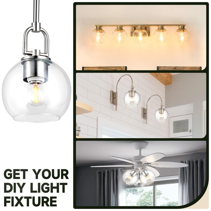 Handblown Clear Glass Globe Shade – 1.65" Fitter Opening –