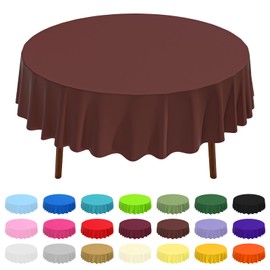 CXPSINC 2 Pack Premium Disposable Plastic Tablecloth 84" Round Table Cover for Birthdays Weddings Christmas Anniversary (Brown)