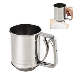 Stainless Steel Hand Pressed Flour Sifter Baking Sifter Cups Filter Sieves Double Sieves Powdered Cups for Kitchen Cooking Baking Tools