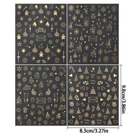 3D Christmas Nail Stickers for Women Bronzing Gold Christmas Nail Art Stickers Christmas Tree Snow Balls Snowflake Winter Nail Sticker Nails Accessories Holiday Nail Decals for Nail Art Supplies, 4pcs