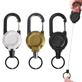 3 Pack Heavy Duty Retractable Keychain Retractable Lanyard with 60cm Steel Cord Extendable Key Chain Extendable Extendable Lanyard for Id Cards Keys And More for Outdoor(Khaki,Black,White)