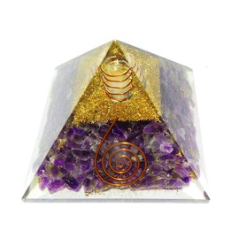WholesaleGemShop Amethyst Crystal Orgone Reiki Pyramid Kit/Includes 4 Crystal Quartz Energy Points/EMF Protection Meditation Yoga Energy Generator