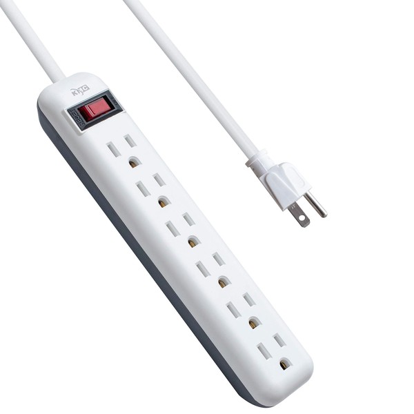 KMC 6-Outlet Power Strip, Overload Protection, 3-Foot Cord, White