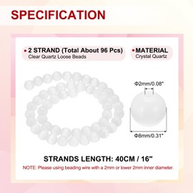 PATIKIL 8 mm Natural Clear Quartz Loose Beads, 2 Strands Crystal Round Stone Strand Beads Gemstone Loose Bead Spacer Beads for Jewelry Making DIY Necklace Bracelet, White