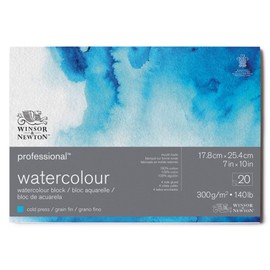 Winsor & Newton Watercolour Paper, 100% Cotton, Bright Natural White, 17,8 x 25,4cm-20 Blatt im Block, 300g/m²