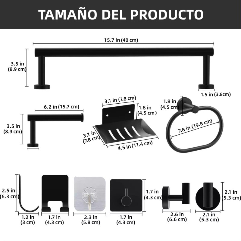 Burkey Set De Accesorios Para Baño Juego Toallero Bano Negro