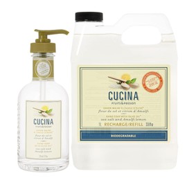 Cucina Fruits & Passion Sea Salt & Amalfi Lemon Hand Soap Set, 6.7 fl oz Glass Bottle and 33.8 fl oz Refill, Made in Canada
