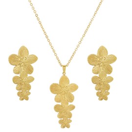 WCRAZYE Gold Chunky Flower Earrings Necklace Sets for Women Boho Statement Flower Earrings Gold Layered Floral Flower Chunky Collar Necklace Wedding Prom Fashion Jewelry (Three Flower)